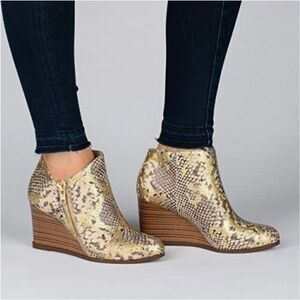 Journee Collection Gold Snakeskin Wedge Booties